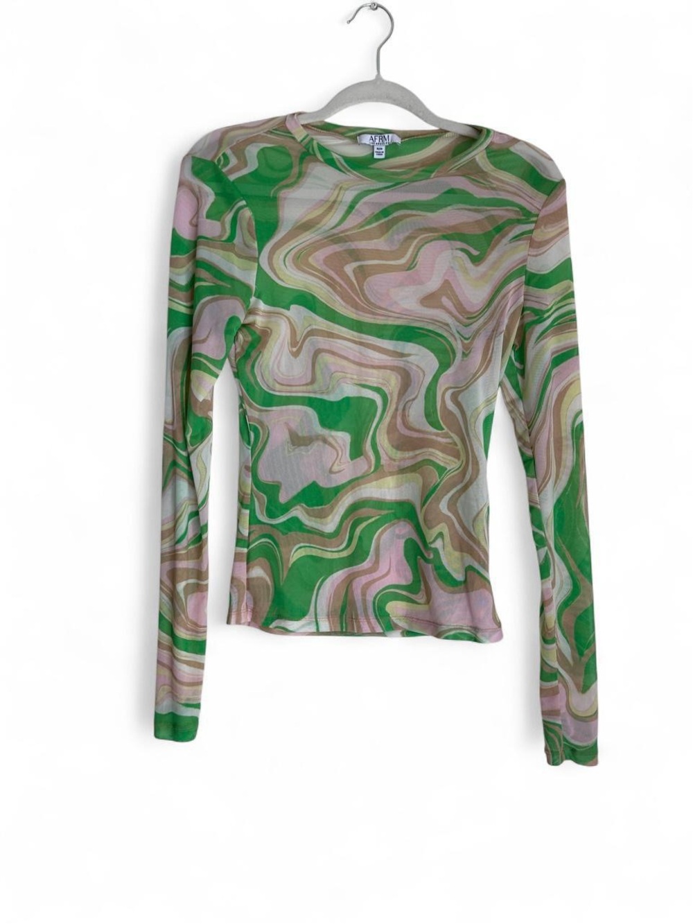 AFRM Green Pink and Tan Swirl Long Sleeve Top